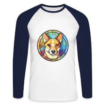 Canaan chien race coloré aquarelle Illustration - T-shirt baseball manches longues Homme - blanc/marine - Devant - Nik (191cm)