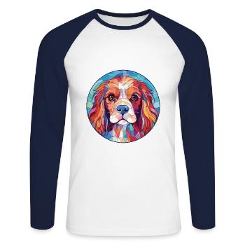 Cavalier King Charles Spaniel Hunderasse Aquarell - Unisex Baseballshirt langarm - Weiß/Navy - Vorne - Nik (191cm)