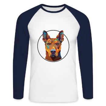Français blanc et noir chien chien race aquarelle - T-shirt baseball manches longues Homme - blanc/marine - Devant - Nik (191cm)