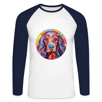 Friesische Wasserhundrasse Aquarell-Illustration - Unisex Baseballshirt langarm - Weiß/Navy - Vorne - Nik (191cm)