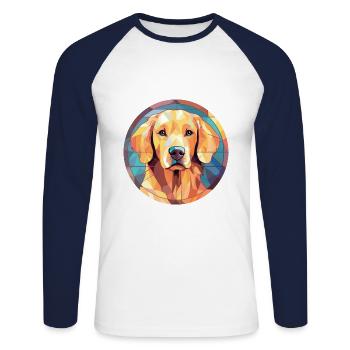 Deutsche Spitz Hunderasse Aquarell Illustration - Unisex Baseballshirt langarm - Weiß/Navy - Vorne - Nik (191cm)