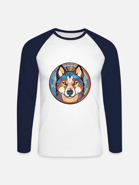 Husky-Hunderasse Bunte Aquarell-Illustration - Unisex Baseballshirt langarm - Weiß/Navy