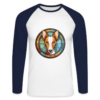 Ibizan Hound Dog Breed Watercolor Illustration - Unisex Long Sleeve Baseball T-Shirt - white/navy - Front - Nik (191cm)