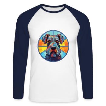 Kerry Blue Terrier Hunderasse buntes Aquarell - Unisex Baseballshirt langarm - Weiß/Navy - Vorne - Nik (191cm)