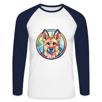 German Shepherd Dog Breed Colorful Watercolor - Unisex Long Sleeve Baseball T-Shirt - white/navy - Front - Nik (191cm)