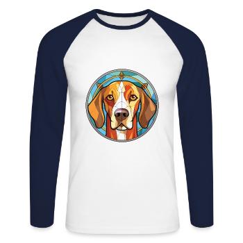 Gordon Setter chien race aquarelle Illustration - T-shirt baseball manches longues Homme - blanc/marine - Devant - Nik (191cm)