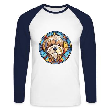 Havaneser Hund Rasse Aquarell Glas Illustration - Unisex Baseballshirt langarm - Weiß/Navy - Vorne - Nik (191cm)