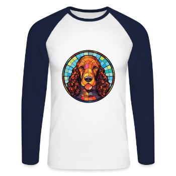 Irish Water Spaniel Dog Breed Colorful Watercolor - Unisex Long Sleeve Baseball T-Shirt - white/navy - Front - Nik (191cm)