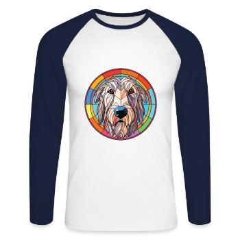 Irish Wolfhound chien race aquarelle Illustration - T-shirt baseball manches longues Homme - blanc/marine - Devant - Nik (191cm)