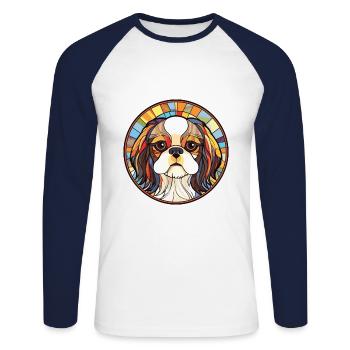 Japanische Kinn-Hunderasse Aquarell-Illustration - Unisex Baseballshirt langarm - Weiß/Navy - Vorne - Nik (191cm)