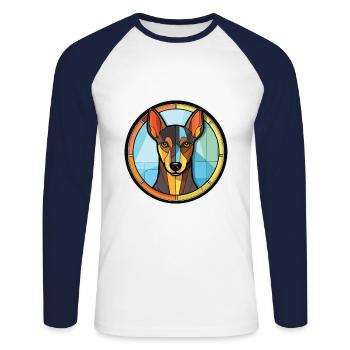 Manchester Terrier Dog Breed Colorful Watercolor - Unisex Long Sleeve Baseball T-Shirt - white/navy - Front - Nik (191cm)