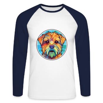 Norfolk Terrier Hunderasse Aquarell Illustration - Unisex Baseballshirt langarm - Weiß/Navy - Vorne - Nik (191cm)