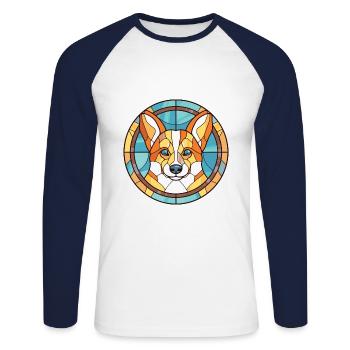 Norvégien Lundehund chien race aquarelle colorée - T-shirt baseball manches longues Homme - blanc/marine - Devant - Nik (191cm)