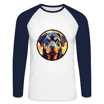 Rottweiler Hunderasse Aquarell Glas Illustration - Unisex Baseballshirt langarm - Weiß/Navy - Vorne - Nik (191cm)