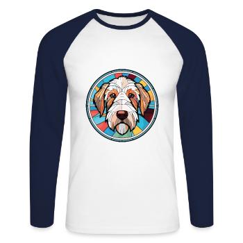 Sealyham Terrier Dog Breed Watercolor Illustration - Unisex Long Sleeve Baseball T-Shirt - white/navy - Front - Nik (191cm)