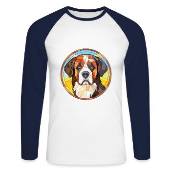 St Bernard chien race aquarelle verre Illustration - T-shirt baseball manches longues Homme - blanc/marine - Devant - Nik (191cm)