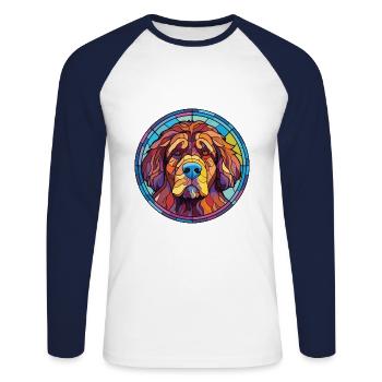 Tibetischer Mastiff Hunderasse Aquarell Illustration - Unisex Baseballshirt langarm - Weiß/Navy - Vorne - Nik (191cm)
