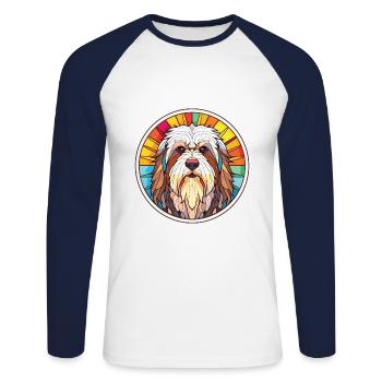 Polish Lowland Sheepdog Dog Breed Watercolor Glass - Unisex Long Sleeve Baseball T-Shirt - white/navy - Front - Nik (191cm)