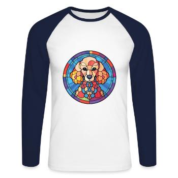 Pudel-Hunderasse Bunte Aquarell-Illustration - Unisex Baseballshirt langarm - Weiß/Navy - Vorne - Nik (191cm)