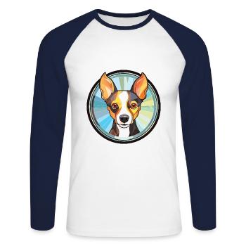 Rat Terrier chien race aquarelle Illustration - T-shirt baseball manches longues Homme - blanc/marine - Devant - Nik (191cm)