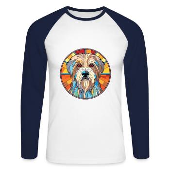 Berger des Pyrénées chien race aquarelle colorée - T-shirt baseball manches longues Homme - blanc/marine - Devant - Nik (191cm)