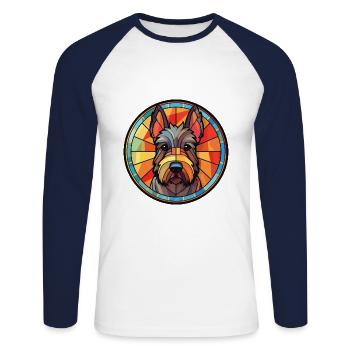 Scottish Terrier Dog Breed Watercolor Illustration - Unisex Long Sleeve Baseball T-Shirt - white/navy - Front - Nik (191cm)