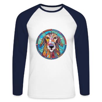 Scottish Deerhound Dog Breed Colorful Watercolor - Unisex Long Sleeve Baseball T-Shirt - white/navy - Front - Nik (191cm)