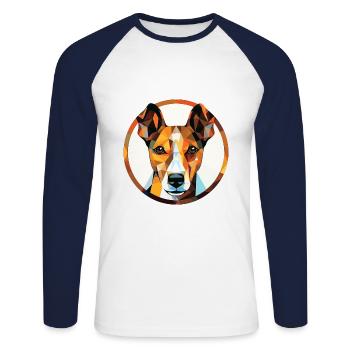 Glatte Foxterrier-Hunderasse buntes Aquarell - Unisex Baseballshirt langarm - Weiß/Navy - Vorne - Nik (191cm)
