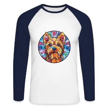 Silky Terrier chien race aquarelle Illustration - T-shirt baseball manches longues Homme - blanc/marine - Devant - Nik (191cm)