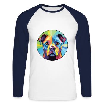 Staffordshire Bullterrier Hunderasse Aquarell - Unisex Baseballshirt langarm - Weiß/Navy - Vorne - Nik (191cm)
