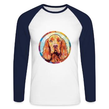 Sussex Spaniel Dog Breed Watercolor Illustration - Unisex Long Sleeve Baseball T-Shirt - white/navy - Front - Nik (191cm)