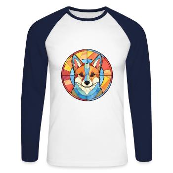 Illustration à l’aquarelle de race de chien suédois Vallhund - T-shirt baseball manches longues Homme - blanc/marine - Devant - Nik (191cm)