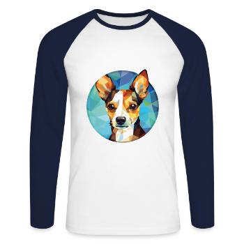 Jouet Fox Terrier chien race aquarelle Illustration - T-shirt baseball manches longues Homme - blanc/marine - Devant - Nik (191cm)