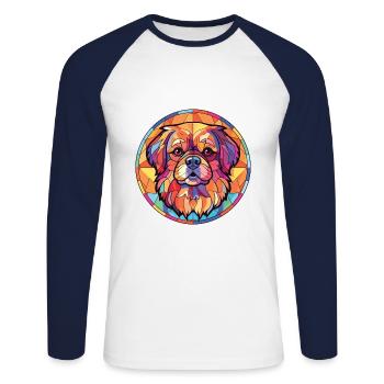 Tibetische Spaniel-Hunderasse Aquarell-Illustration - Unisex Baseballshirt langarm - Weiß/Navy - Vorne - Nik (191cm)
