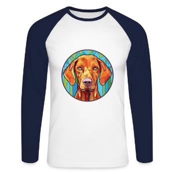 Vizsla Dog Breed Colorful Watercolor Illustration - Unisex Long Sleeve Baseball T-Shirt - white/navy - Front - Nik (191cm)