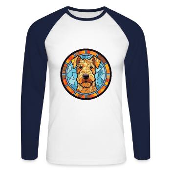 Lakeland Terrier chien race aquarelle Illustration - T-shirt baseball manches longues Homme - blanc/marine - Devant - Nik (191cm)