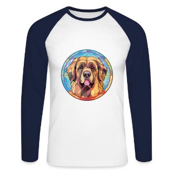 Leonberg chien race aquarelle verre Illustration - T-shirt baseball manches longues Homme - blanc/marine - Devant - Nik (191cm)