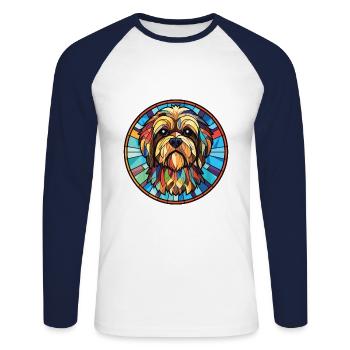 Lhassa Apso chien race aquarelle verre Illustration - T-shirt baseball manches longues Homme - blanc/marine - Devant - Nik (191cm)