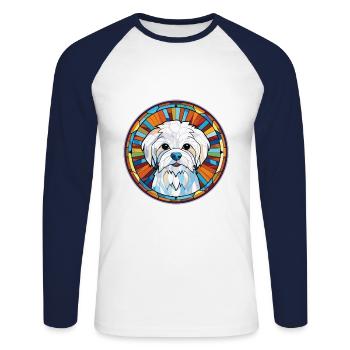 Chien maltais race coloré aquarelle Illustration - T-shirt baseball manches longues Homme - blanc/marine - Devant - Nik (191cm)
