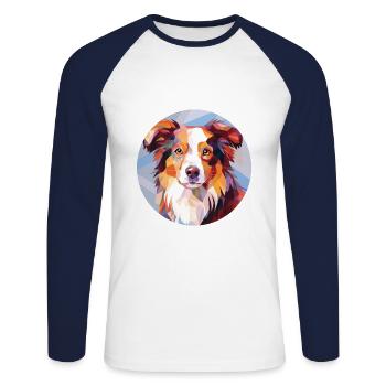 Miniatur American Shepherd Hunderasse Aquarell - Unisex Baseballshirt langarm - Weiß/Navy - Vorne - Nik (191cm)