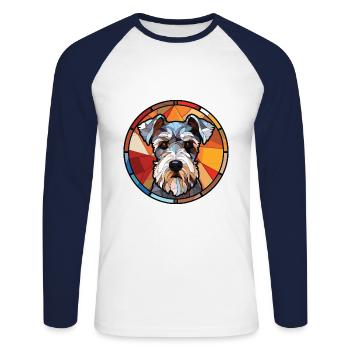 Schnauzer miniature chien race aquarelle colorée - T-shirt baseball manches longues Homme - blanc/marine - Devant - Nik (191cm)
