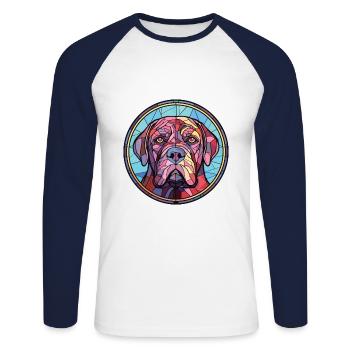 Mastiff napolitain chien race aquarelle colorée - T-shirt baseball manches longues Homme - blanc/marine - Devant - Nik (191cm)