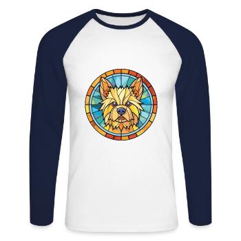 Norwich Terrier Hunderasse Aquarell Illustration - Unisex Baseballshirt langarm - Weiß/Navy - Vorne - Nik (191cm)