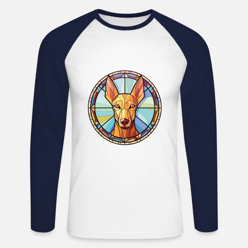 Pharaonenhund-Hunderasse Aquarell-Illustration - Unisex Baseballshirt langarm - Weiß/Navy