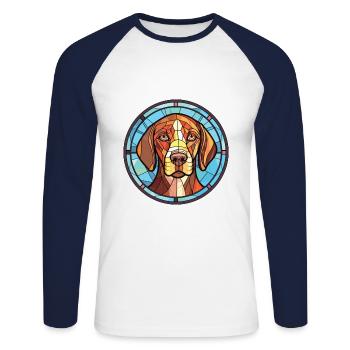 Pointer Dog Breed Colorful Watercolor Illustration - Unisex Long Sleeve Baseball T-Shirt - white/navy - Front - Nik (191cm)