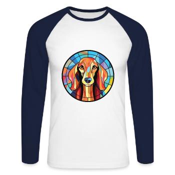 Saluki Dog Breed Colorful Watercolor Illustration - Unisex Long Sleeve Baseball T-Shirt - white/navy - Front - Nik (191cm)