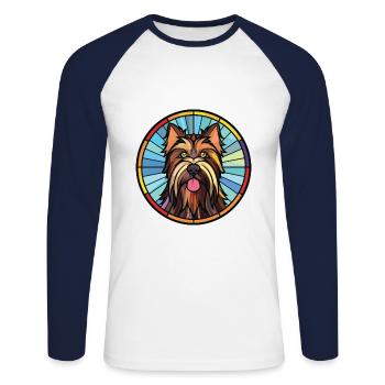 Skye Terrier chien race aquarelle Illustration - T-shirt baseball manches longues Homme - blanc/marine - Devant - Nik (191cm)