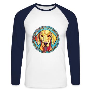 Sloughi Hunderasse bunte Aquarell-Illustration - Unisex Baseballshirt langarm - Weiß/Navy - Vorne - Nik (191cm)