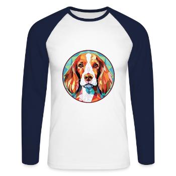 Welsh Springer Spaniel chien race verre aquarelle - T-shirt baseball manches longues Homme - blanc/marine - Devant - Nik (191cm)