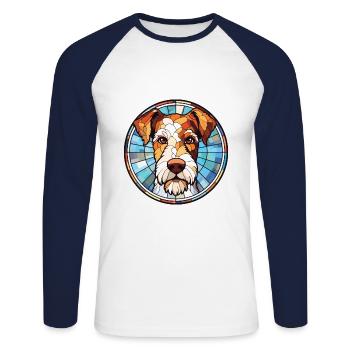 Draht Foxterrier Hunderasse Aquarell Illustration - Unisex Baseballshirt langarm - Weiß/Navy - Vorne - Nik (191cm)